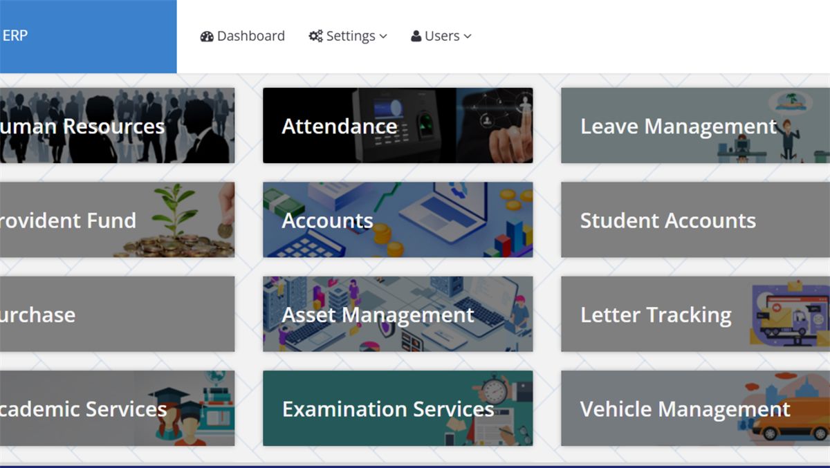 ERP (Enterprise Management System) module dashboard