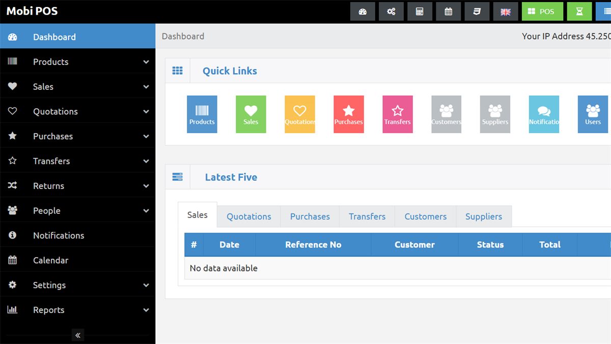 MobiPOS point of sale dashboard